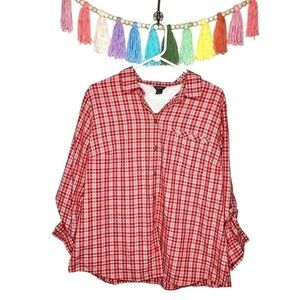 Eddie Bauer Plaid Button Down Roll Tab Sleeve Front Pocket Shirt Extra Large